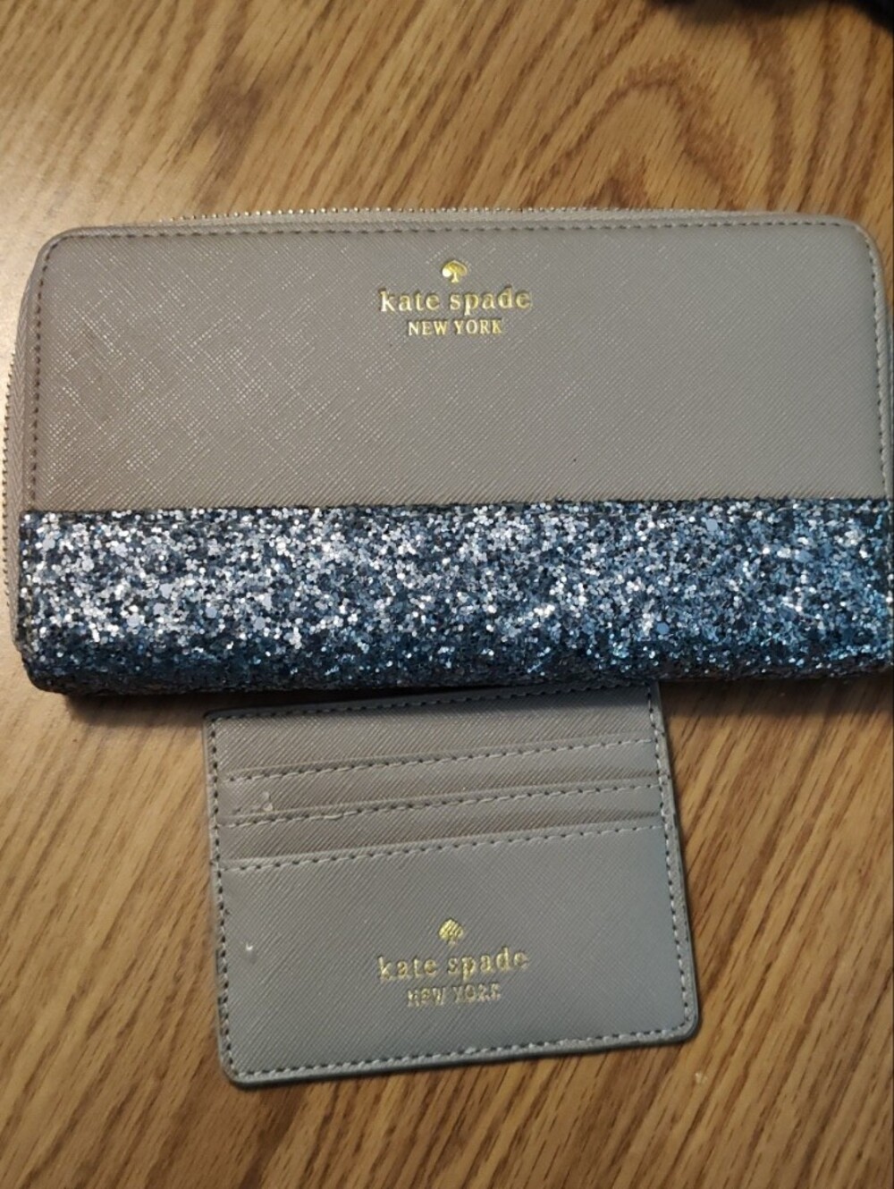 Kate Spade Greta Court Glitter Neda Zip Wallet Tan. VGUC. , With ID/Card Wallet.